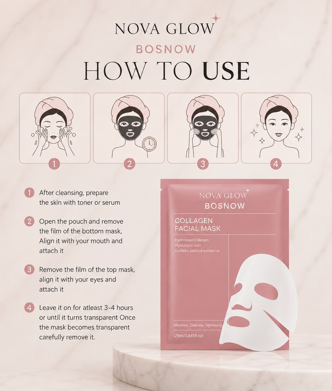 Nova Glow™ Hydrating Collagen Facial Mask x10